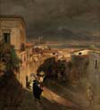 alleyways of the oldtown in naples with view on the vesuvius